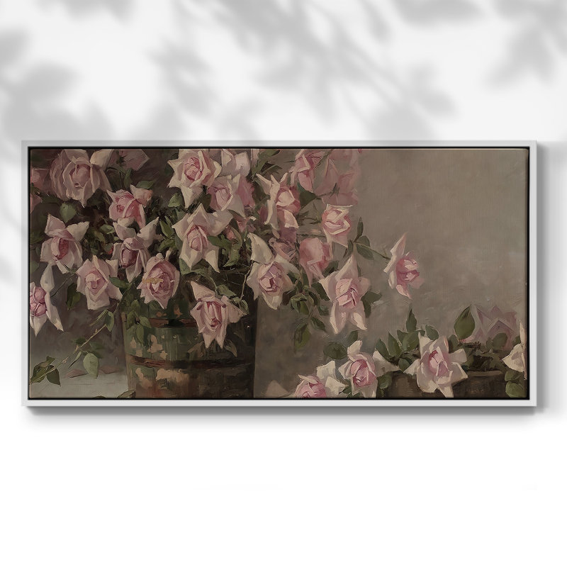 Série botanique-CDxxix- Toile tendue avec châssis tendue, prête à être accrochée, H 21 po x l 41 po, Blanc