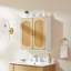 Armoire de salle de bain murale avec panneau de porte cannelé et tablette réglable, chêne blanc et naturel, 2 pièces-133139230