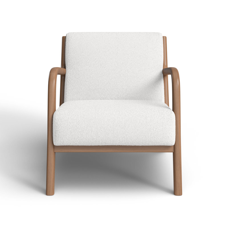 Arli 26"W Upholstered Armchair - NEMA Lounge Chair – Natural White Oak Wood Accent Chair with White Bouclé Upholstery, Modern Scandinavian Armchair for Living Room & Bedroom and Offices