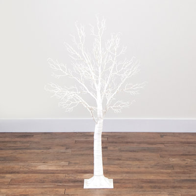 4ft. Pre-Lit Artificial White Twig Tree with 160 Warm White LED Lights