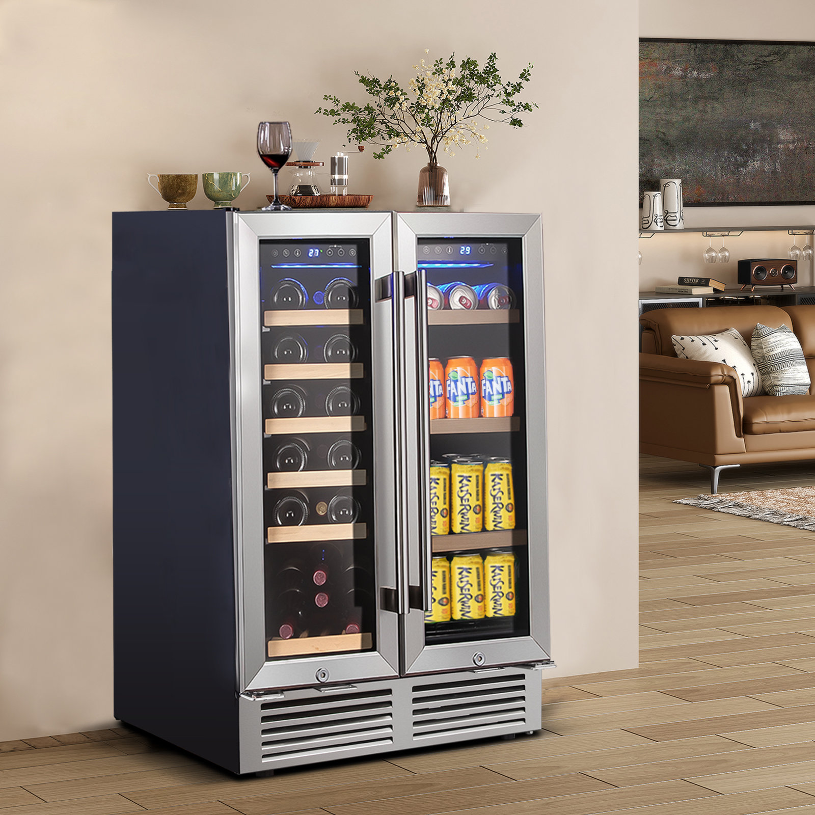 BODEGAcooler Wine and Beverage Cooler 24 Built-in Dual Zone 19 Bottles and  57 Cans