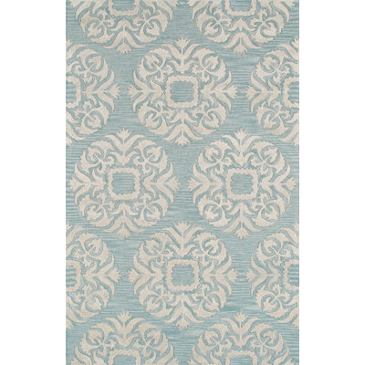 Tapis bleu / beige touffeté à la main à motif géométrique