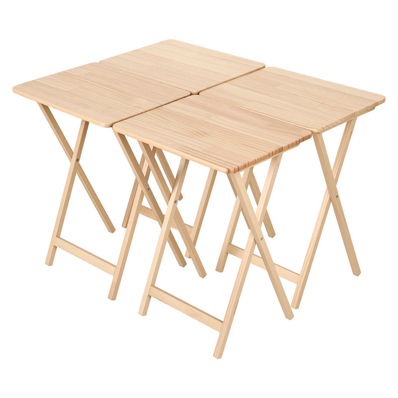 Ensemble de 4 plateaux de télévision pliables, ensemble de 4 plateaux de télévision, table d'appoint en bois massif pour manger au canapé, table de collation pliable pour les petits espaces, assemblage facile, L 19 po x l 14,5 po x H 26 po