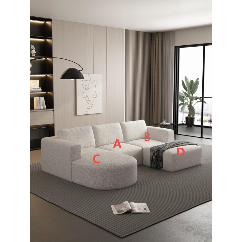 Lakeem Modular Sectional Sofa Sleeper, Light Green Fleece, 23.23" H x 104.32" W x 70.86" D