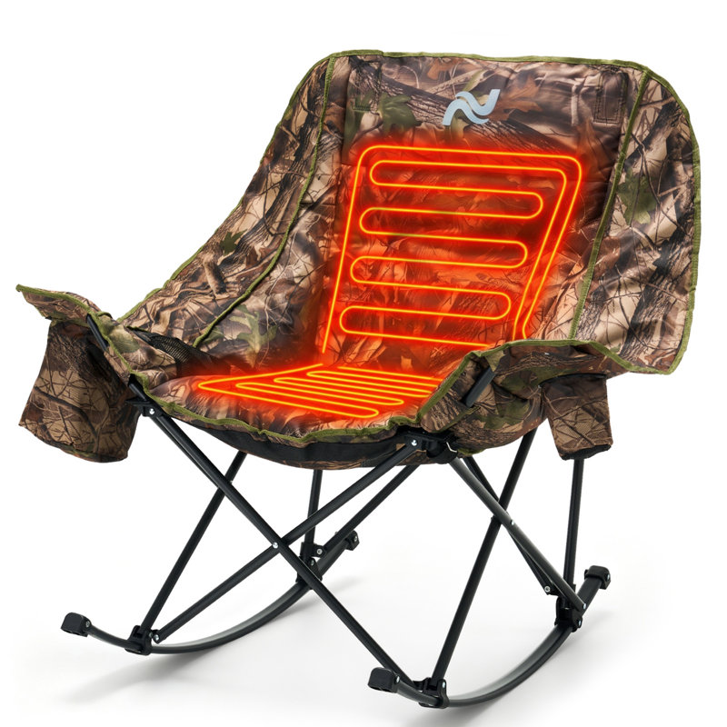 Fauteuil de camping à bascule chauffant surdimensionné, fauteuil inclinable rembourré robuste, chaise de jardin pliable, Camo