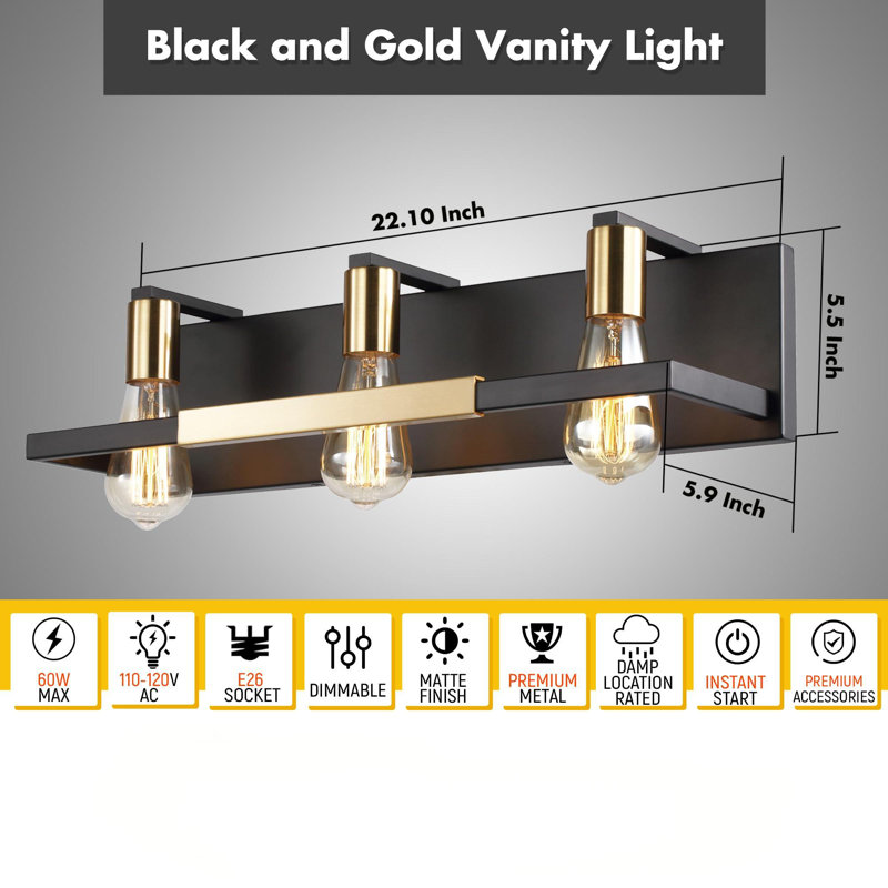 Luminaires de salle de bain rustiques au-dessus d'un miroir, lumières de meuble-lavabo noir mat, luminaires muraux rétro 3 lumières, éclairage mural de cuisine industrielle
