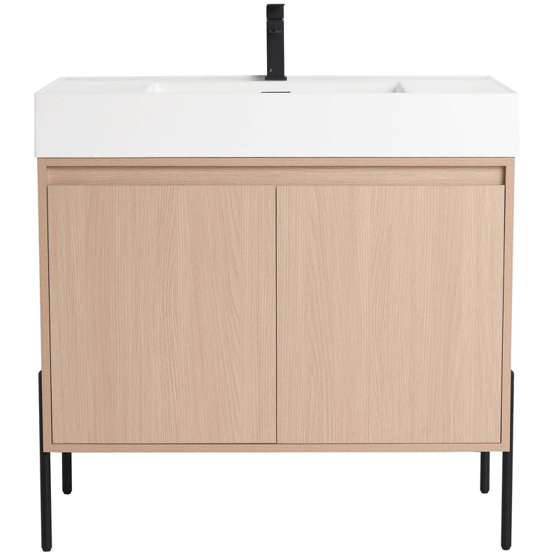 FINE FIXTURES Crownpoint 36" Floor-Standing Bathroom Vanity with White Sink in White Oak, White, White Oak