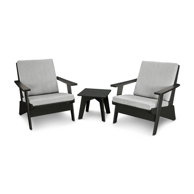 Riviera Modern Lounge 3-Piece Set, Black, Granite