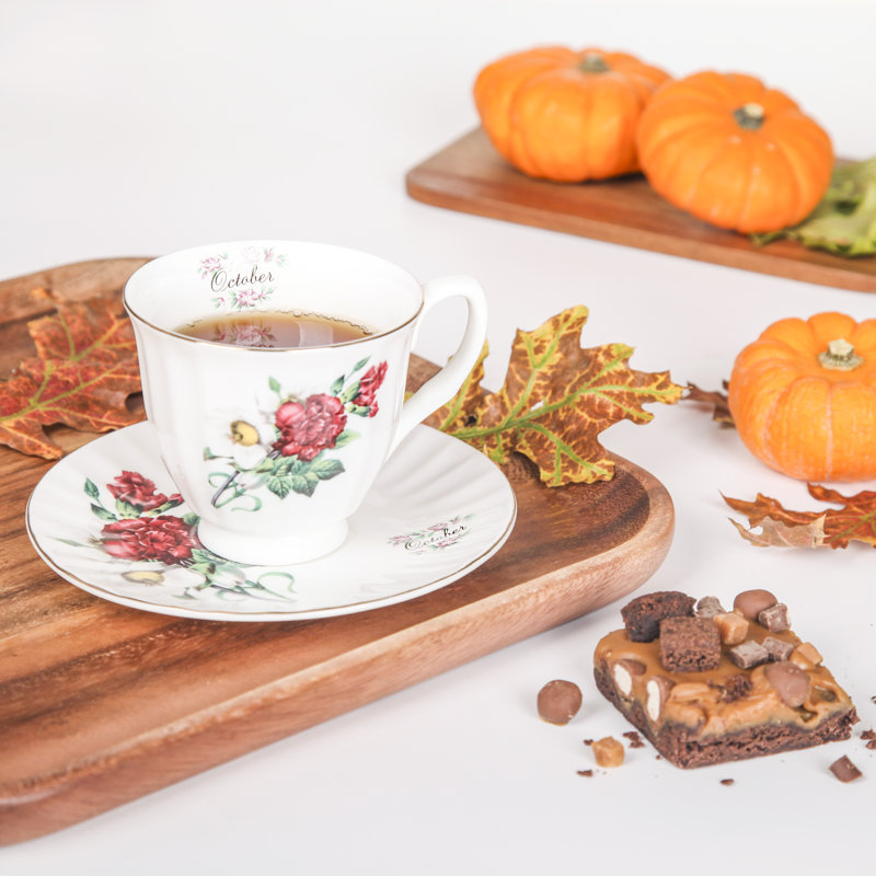 Flowers Of The Month Bone China Teacup and Saucer