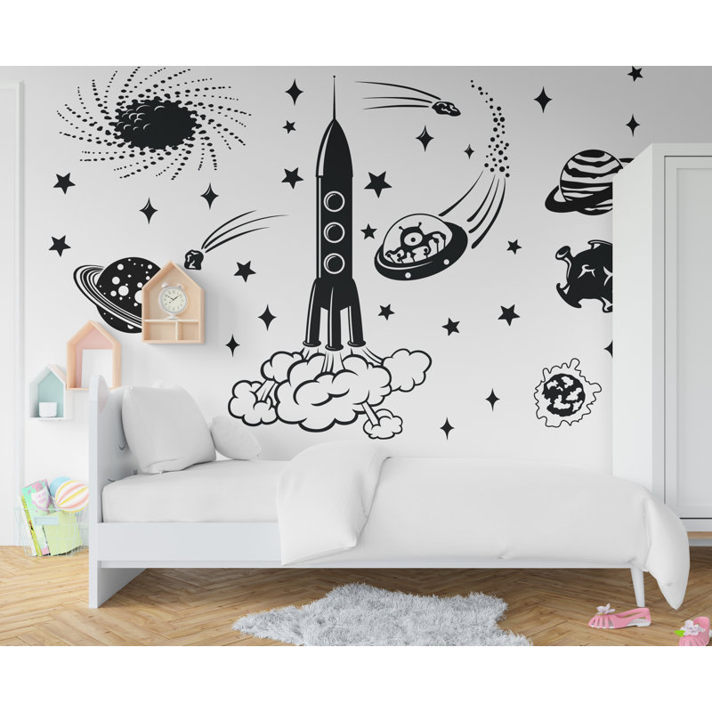 Adhésif décoratif espace, étoiles, étoiles, H 35 po x l 53 po, Noir mat