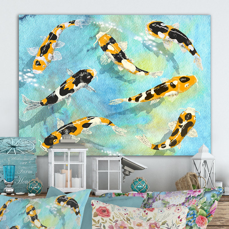«Chinoiserie Koi Carps», reproduction sur toile flottante, H 30 po x l 40 po x P 1,5 po, Toile tendue