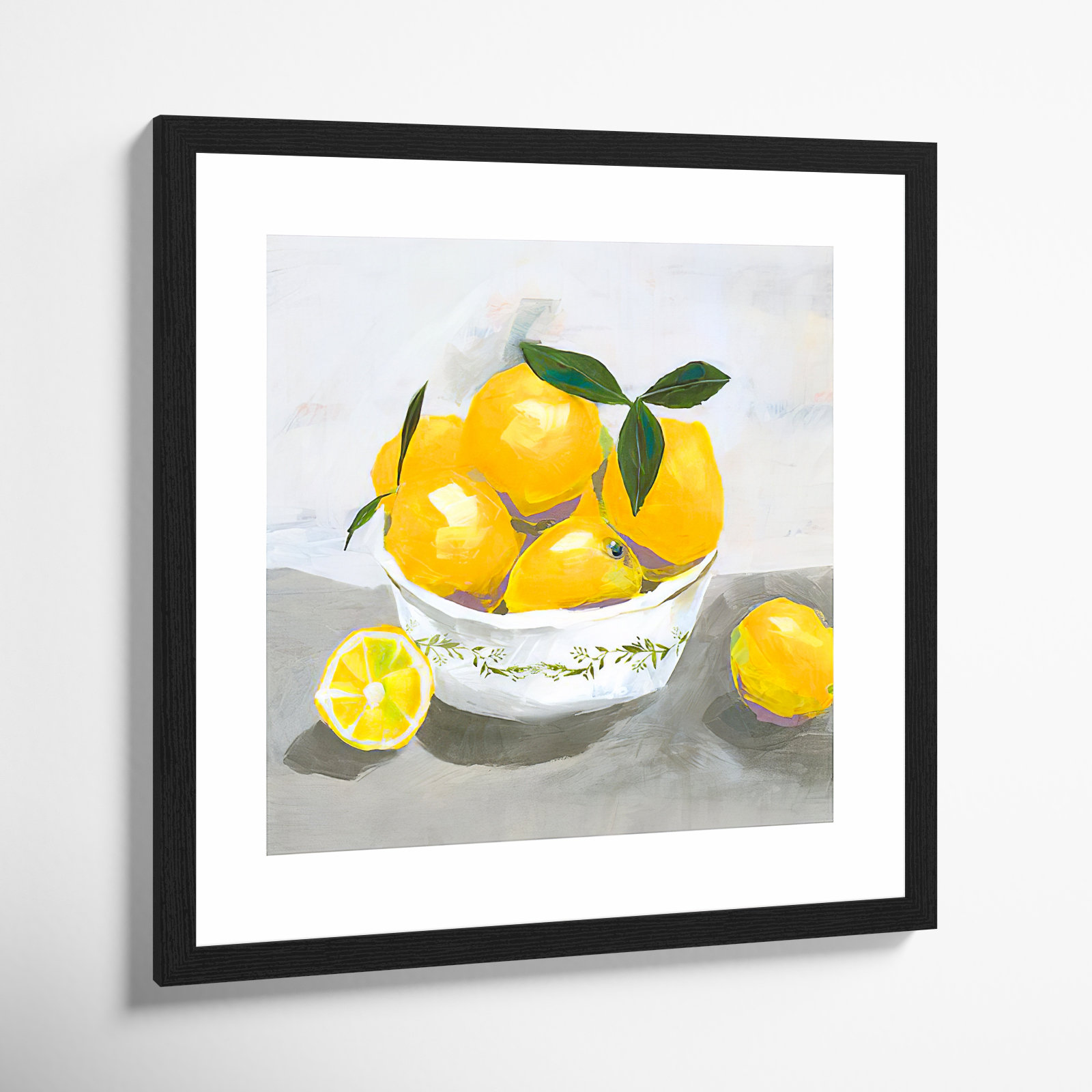 Hayons "Lemons" Painting by Isabelle Z, 18.25" H x 18.25" W x 0.75" D, Black Wood Framed Paper