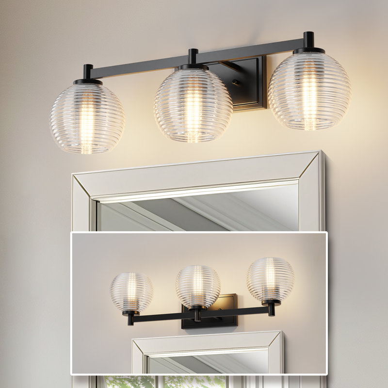 Ebern Designs Chmura 25 In. 3-Light Black Vanity Light With Globe Glass ...