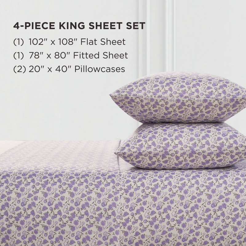 Juicy Couture Printed Microfiber Sheet Set, King, Ditsy Rose