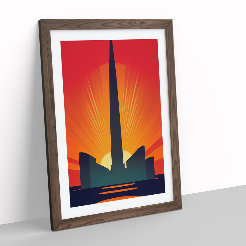 Splendid Art Deco Sunset No.2 - Wall Art, 34cm H x 25cm W x 2cm D, Walnut Framed