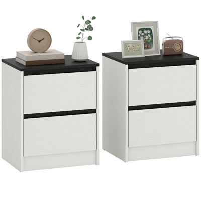 Ensemble de 2 tables de chevet modernes avec tables de chevet et 2 tiroirs, blanc