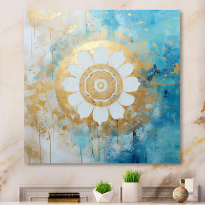 Divine mandala délicat or doux turquoise I sur toile