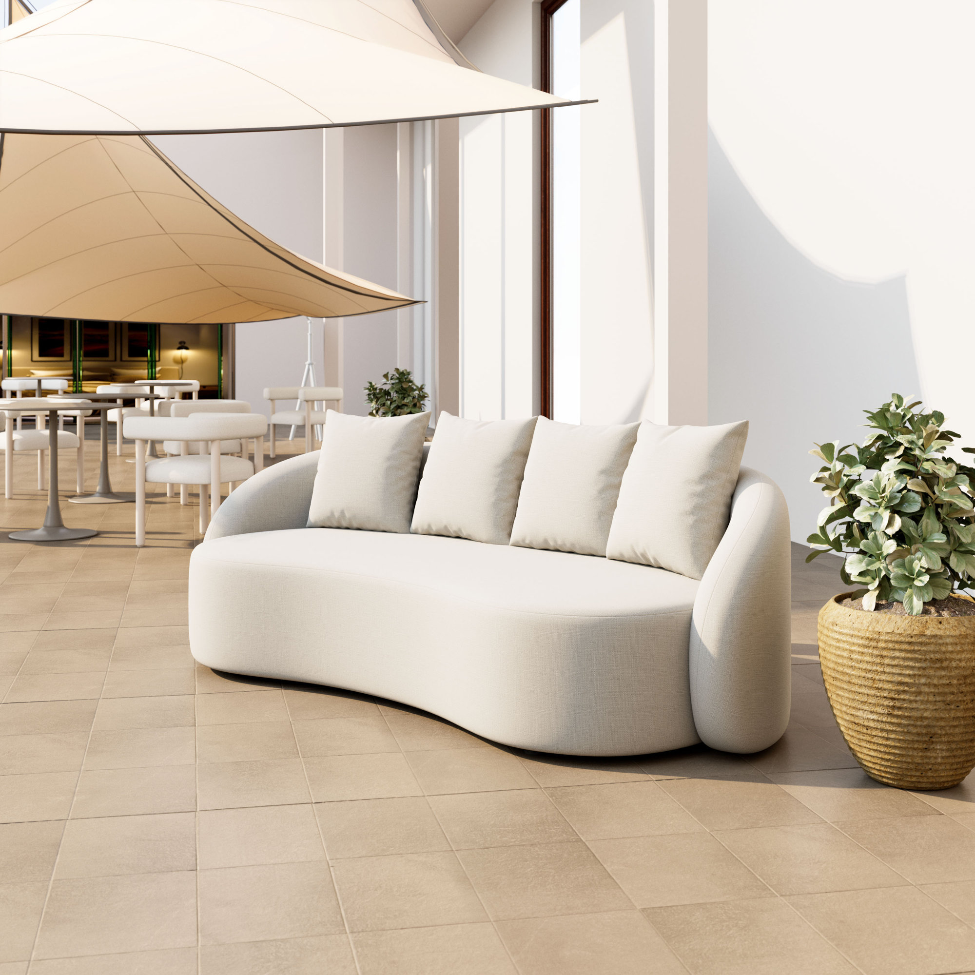 Kaly 90.6'' Wide Curved Aluminum Patio Sofa with Cushions