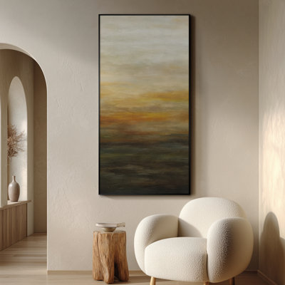 Extra large horizon chaud, reproduction d'art abstrait - brun terreux et or, décor de paysage dégradé pour le salon ou la chambre à coucher, assemblage de cadre requis (assemblage de cadre requis)