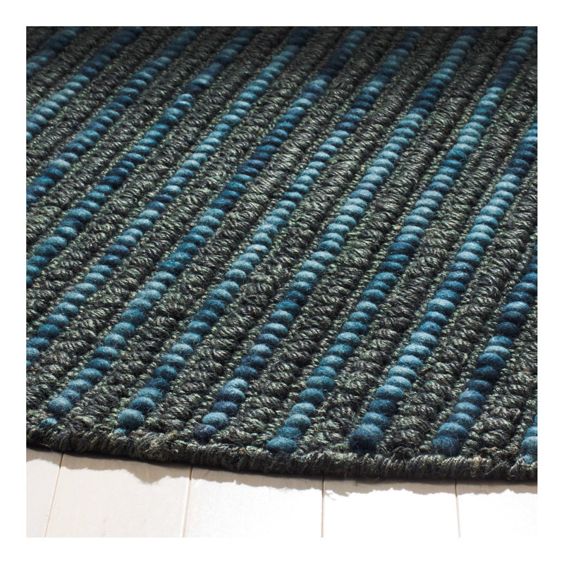 Ferrera Striped Handwoven Dark Blue Rug, Round 4'