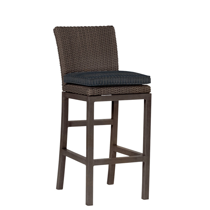 Rustic 30.5" Patio Bar Stool with Cushion, Dove Sunbrella® Linen, Welt, Slate Gray