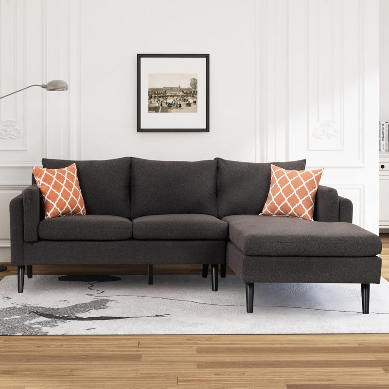 Jimeto Upholstered Sectional Right Hand Facing, Black Brown 100% Linen