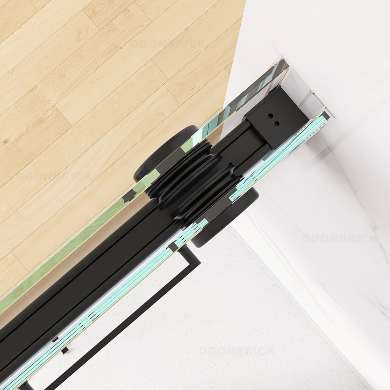 Porte de douche coulissante double sans cadre avec verre transparent de l 68 à 72 po x H 79 po, Noir