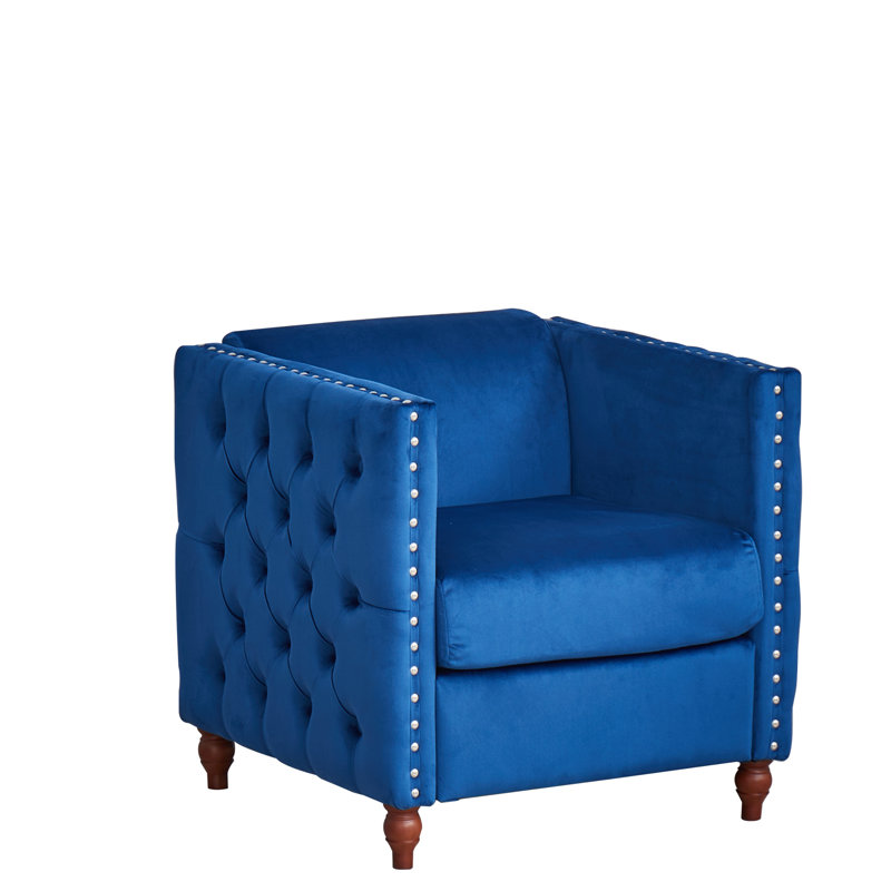 Chaise avec accoudoirs en velours 28,3 po, Velours bleu