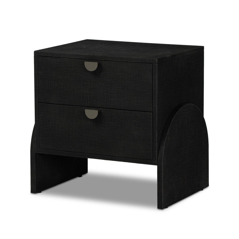Cressida Nightstand-Ivory Painted Linen, Black Linen