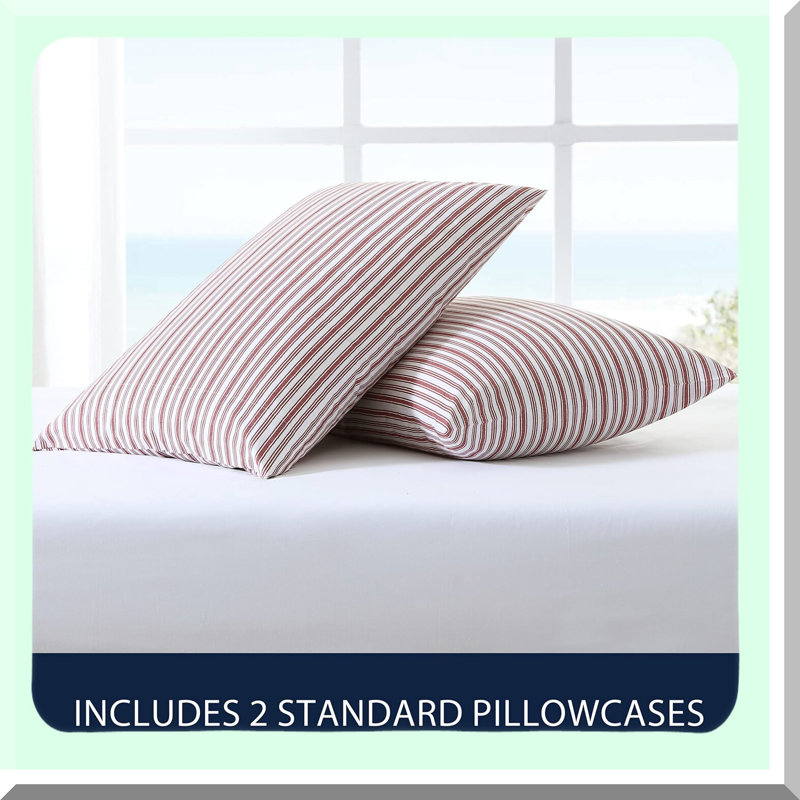 Floral Bird Pillowcase Set - 100% Cotton Bedding Shams with Envelope Closure - Pillow Covers - Set of 2 -, Red