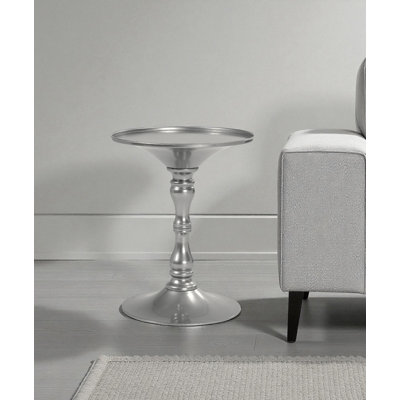 Pangea Home Beedeville Bishop Monochromatic Round Modern Pedestal Side Table – Metal Accent Table for Living Room or Bedroom