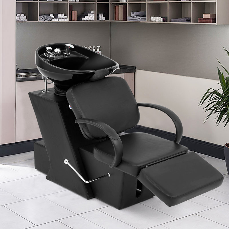 Artist Hand Adjustable Backwash Footrest Shampoo Bowl, Ceramic Bowl Chair Freestanding Shampoo Station, Black