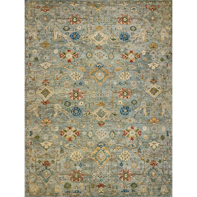 Oxford Hand-knotted Ghazni Wool, Light Blue Area Rug, Rectangle 9' x 12'