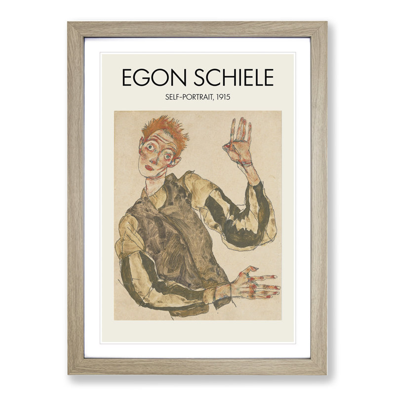 Self Portrait Vol.4 by Egon Schiele - Picture Frame Painting, 65cm H x 48cm W x 2cm D, Oak