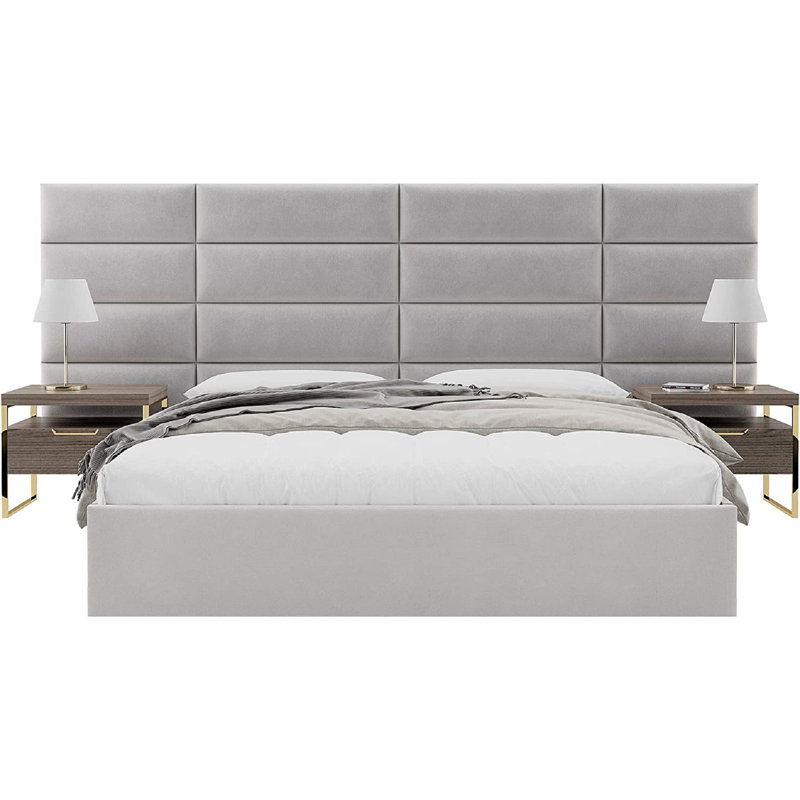 Garen Upholstered Headboard, Super King (6'), Velvet Platinum Grey