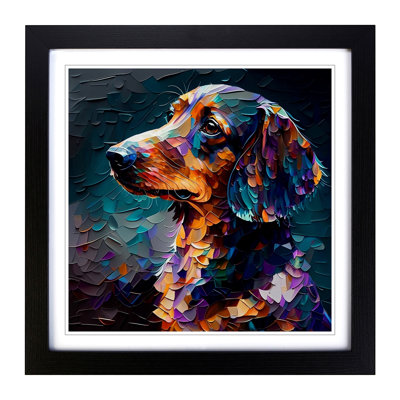 Dachshund Palette Knife Painting No.1 - Single Picture Frame Print on Wood