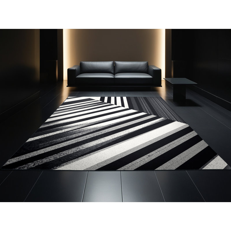 Tapis moelleux à rayures douces et douillettes classiques gris Cozine, 3x5