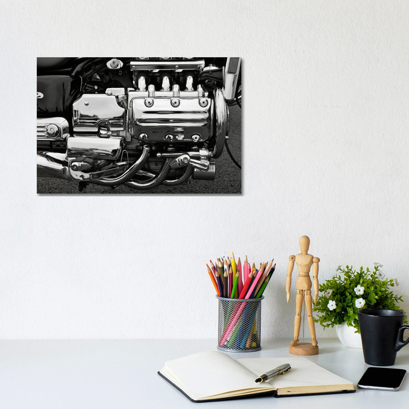 Motorcycle Engine Greyscale by Unknown Artist - Wrapped Canvas Print, 20.32 cm H x 30.48 cm W