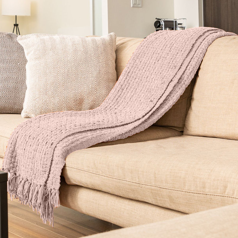 Jeté en chenille façon vannerie, Rose