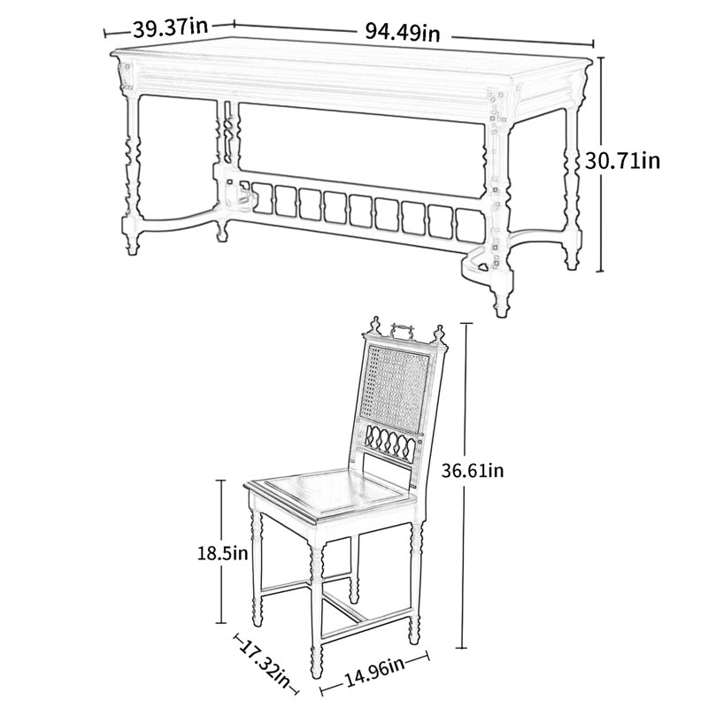 Combinaison table et chaises rectangulaire, H 30,71 po x L 94,49 po x l 39,37 po