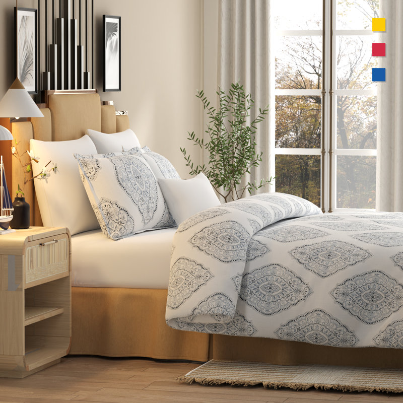 Color Sense 100% Cotton Percale 3-Piece Printed Duvet Cover Set, King Duvet Cover + 2 King Shams, Ruhani Abstract