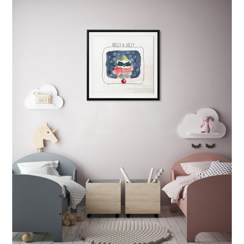 Raton laveur de Noël - art sur toile, H 26,5 po x l 26,5 po x P 1,5 po, Cadre plastique noir