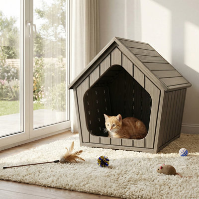 Waterproof Dog House with Elevated Floor Cat Litter Box Enclosure with Vent Drainage
