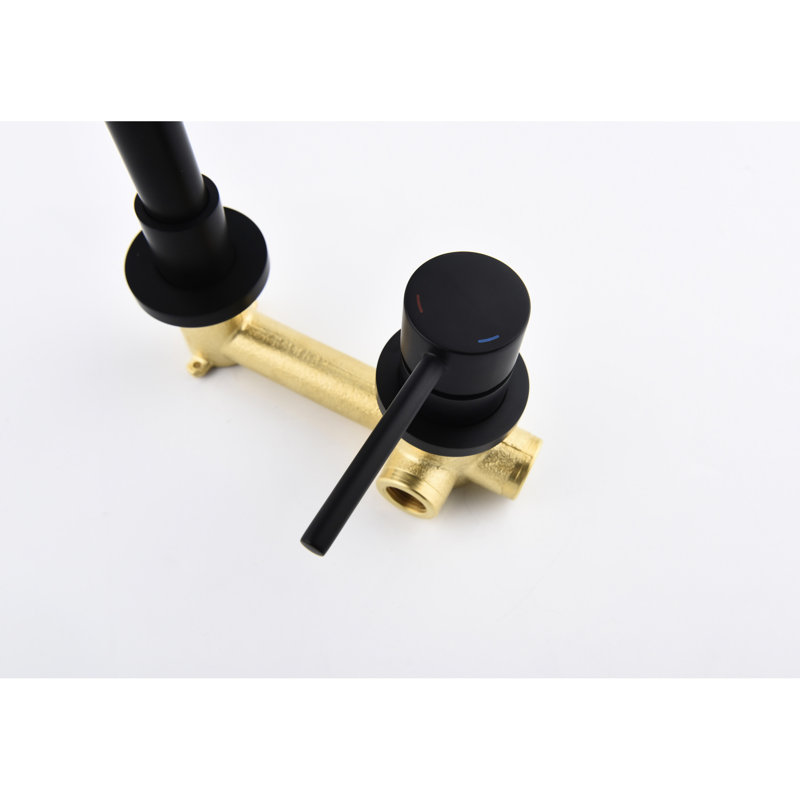 Wall Mounted Bathroom Sink Faucet In Matte Black, Single Lever For Easy Water Flow Control, Pop-Up Drain Simple Drainage, Made Of Brass And Stainless Steel Black Faucet, Handle Seamless Temperature