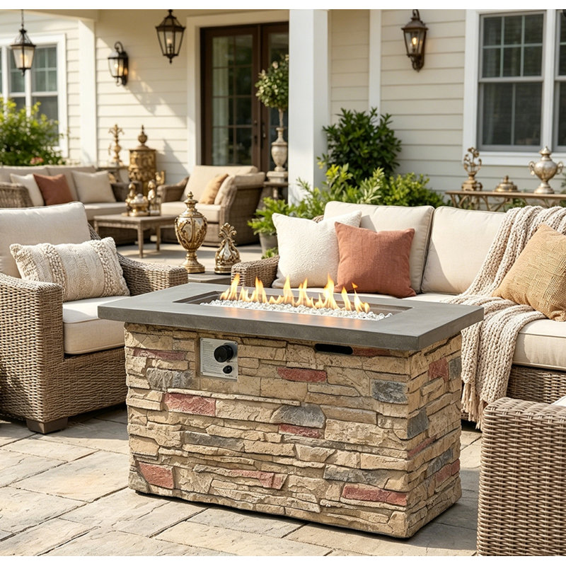 42"Rectangular Concrete Propane Gas Fire Pit Table 50000 BTU