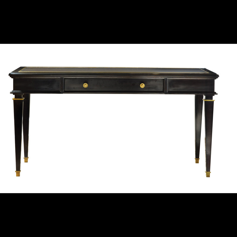 Black Writing Desk with Leather Inset and Brass Details