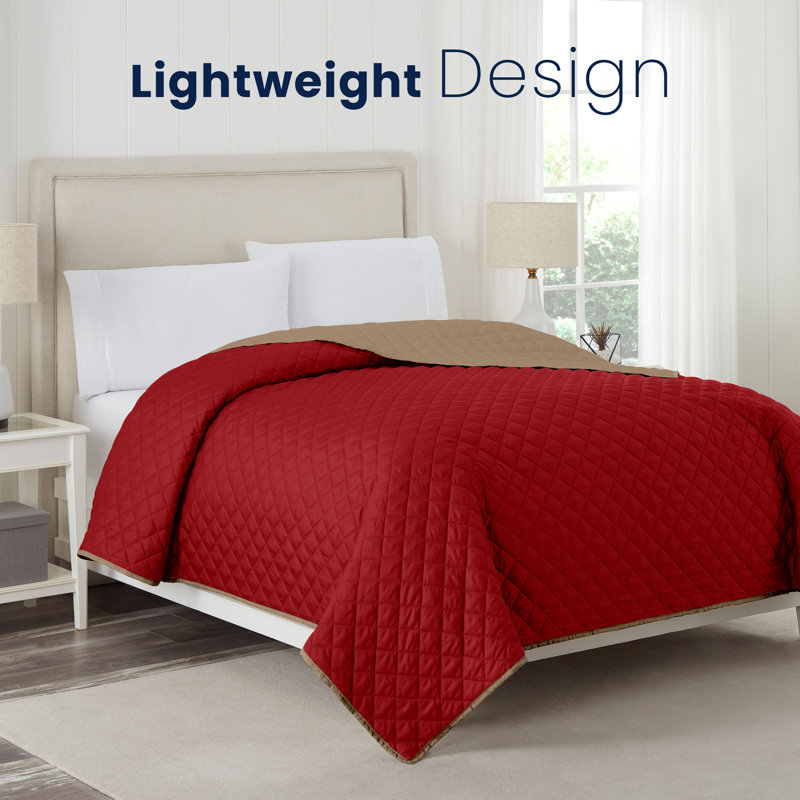 Martex Reversible Coverlet, Khaki / Red, Twin