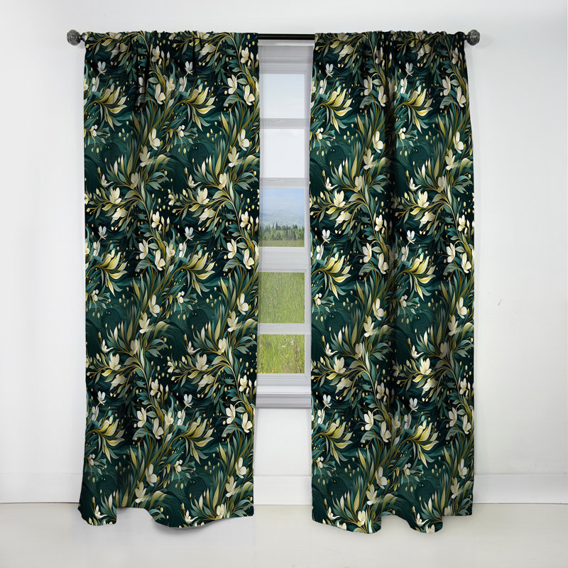 Mangrove Serenity Tropical Motif I - Rideau floral - Rideau floral occultant en velours - 1 panneau, L 52 po x L 63 po