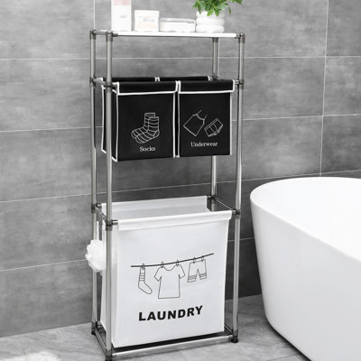 Laundry Hamper With Wide Shelves, 3 Tier, Waterproof , Iron Frame, Tidy Home 4 Removable Bags Hamper, Practical Storage