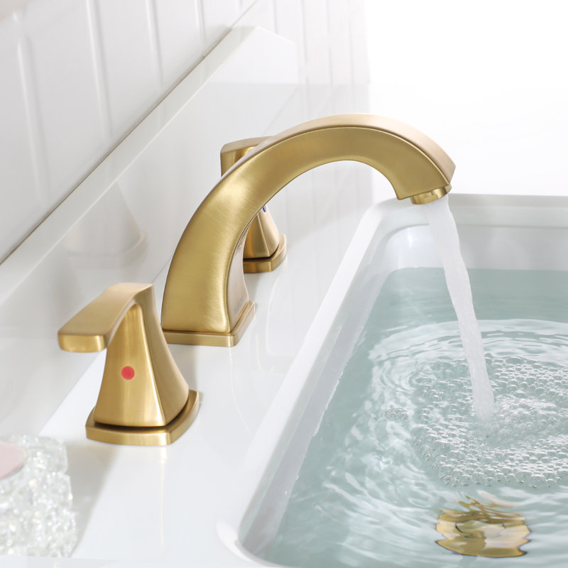 Widespread 2-handle Bathroom Faucet with Drain Assembly, Brushed Gold